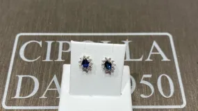 Orecchini zaffiro blu oro bianco 750% diamanti 0,13 ct colore F/vvs1 zaffiri blu 0,45 ct